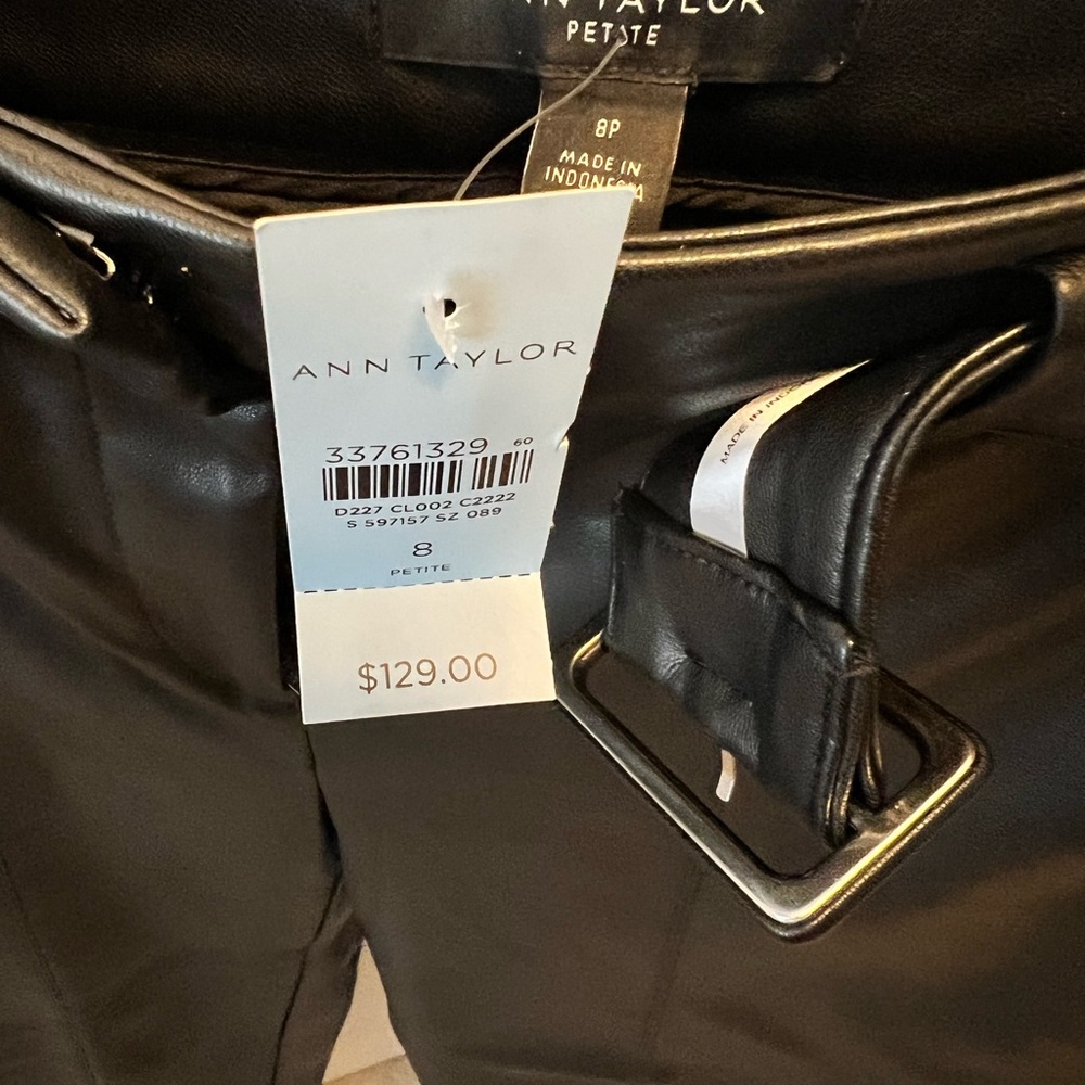 NWT. Ann Taylor Leather Trousers 8P.
